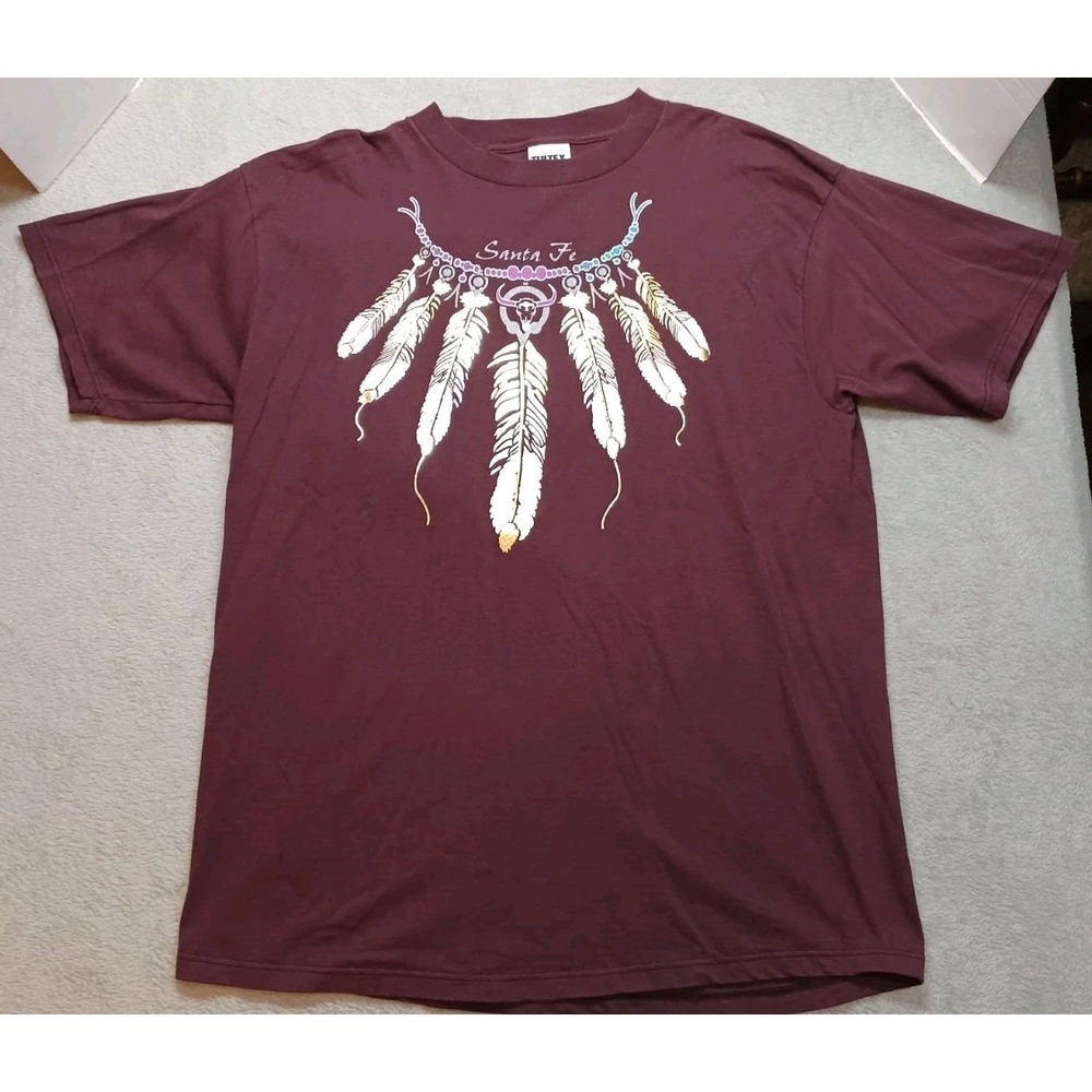 '90S Y2K Santa Fe Native American Graphic T-shirt Maroon Men's XL On Tultex Tag